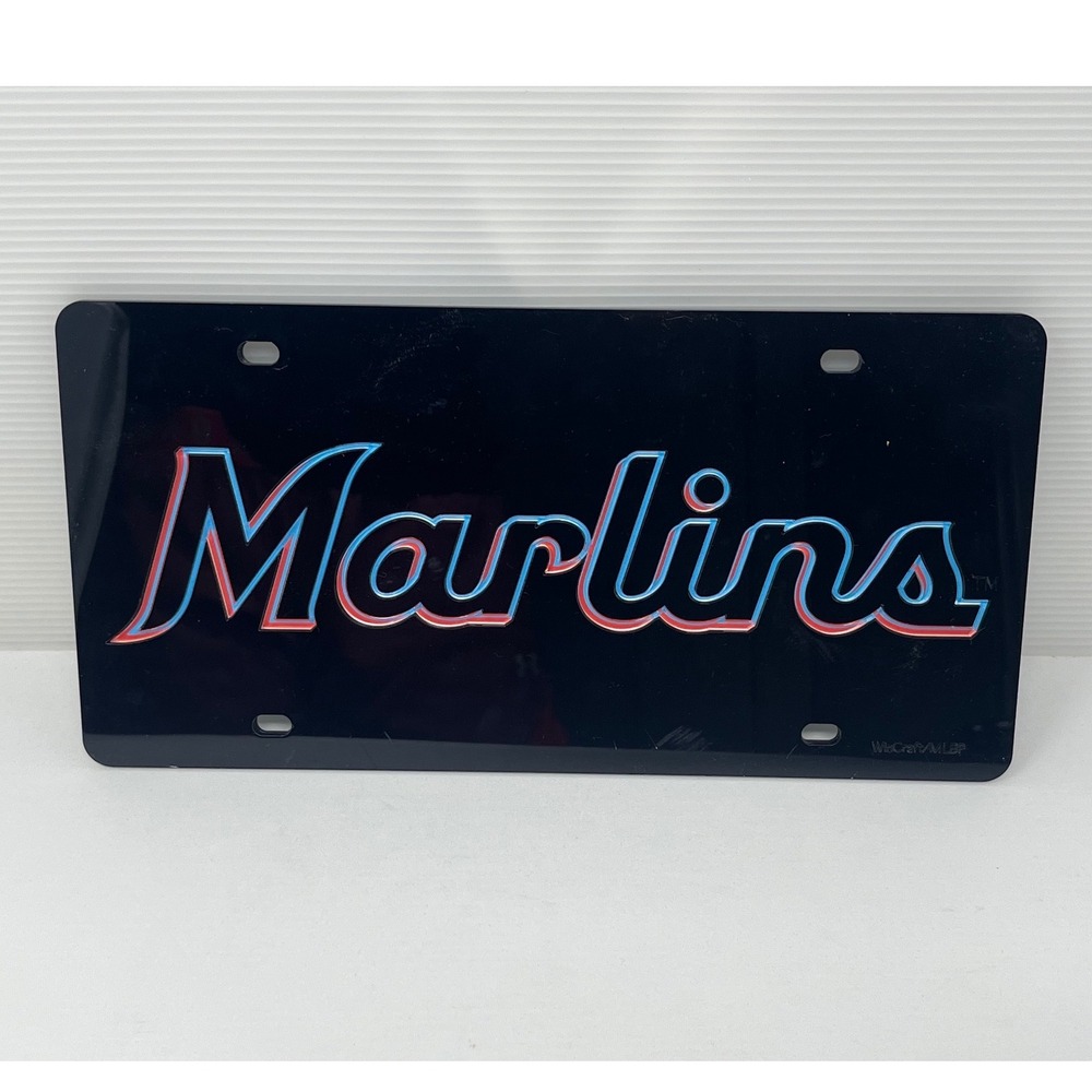 Miami Marlins MLB WinCraft Acrylic License Plate Black Blue Red Logo New